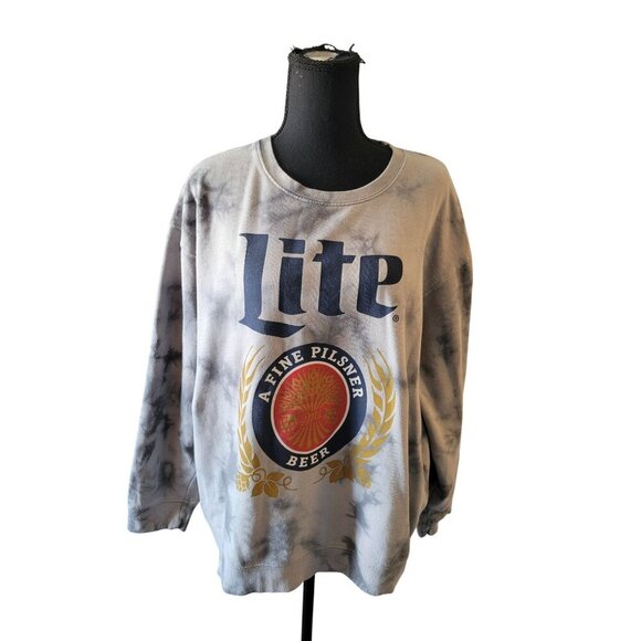 Miller Lite Gray Tie Dye Long Sleeve Sweatshirt Size XL Graphic Oversized Retro - Picture 1 of 7